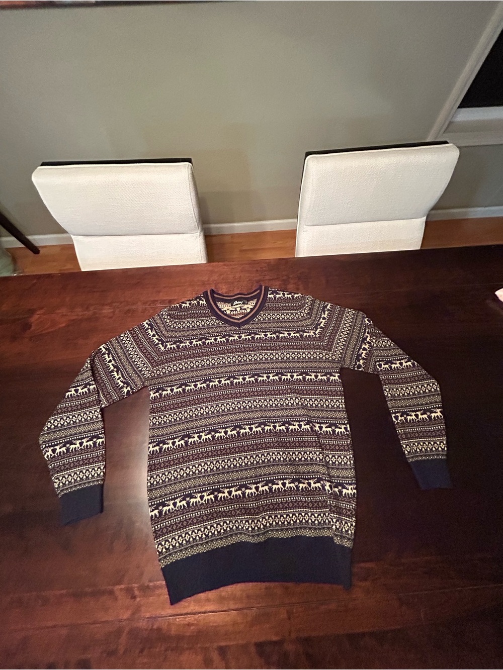 Brioni Navy and Cream Fair Isle Crewneck Sweater